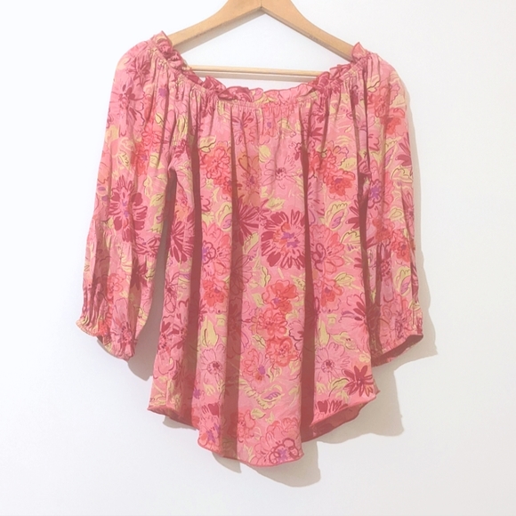 Loco Lindo Pink Floral Off Shoulder Blouse Size Large - Picture 4 of 6